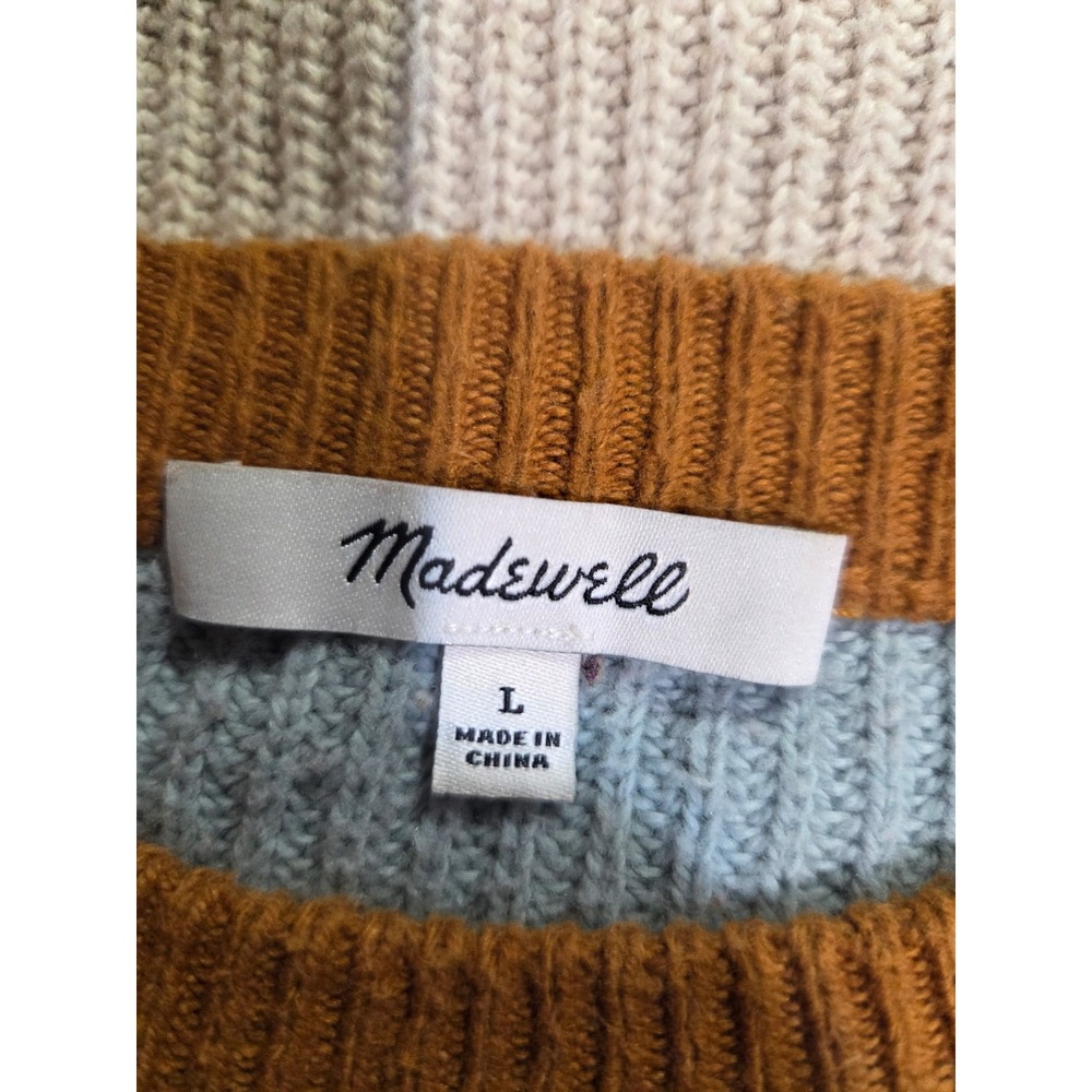 Madewell Striped Knit Thompson Sweater Long Sleeve Pocket Casual Size L - Picture 6 of 8